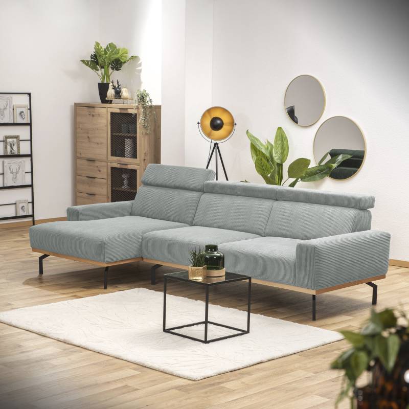 Max Winzer® Ecksofa »Designsofa hoher Sitzkomfort durch verstellbare Kopfteile, Cord Bezug«, umlaufender Echtholzsockelrahmen, feste Polsterung von Max Winzer®