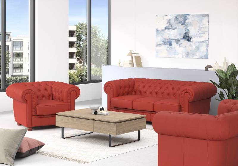 Max Winzer® Polstergarnitur »Kent klassisch moderne Chesterfield Garnitur, edel und bequem«, (Spar-Set, 3 tlg.), mit edler Knopfheftung von Max Winzer®