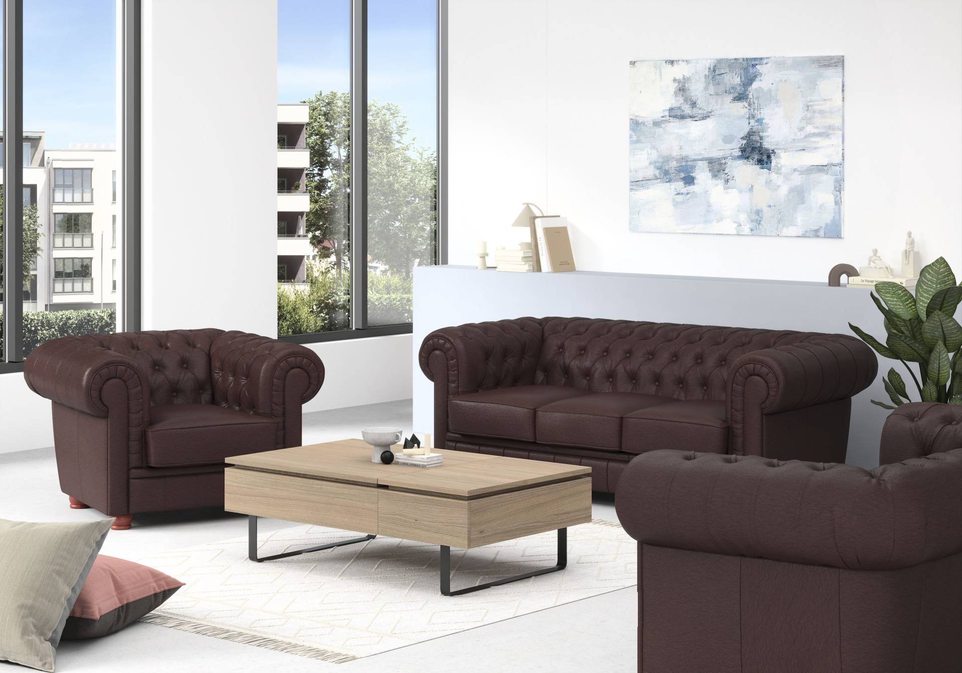 Max Winzer® Polstergarnitur »Kent klassisch moderne Chesterfield Garnitur, edel und bequem«, (Spar-Set, 3 tlg.), mit edler Knopfheftung von Max Winzer®