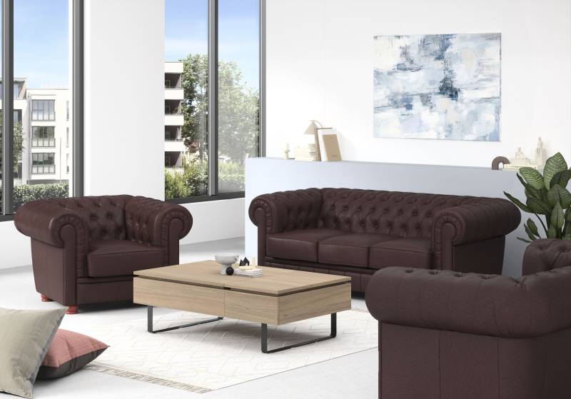 Max Winzer® Polstergarnitur »Kent klassisch moderne Chesterfield Garnitur, edel und bequem«, (Spar-Set, 3 tlg.), mit edler Knopfheftung von Max Winzer®