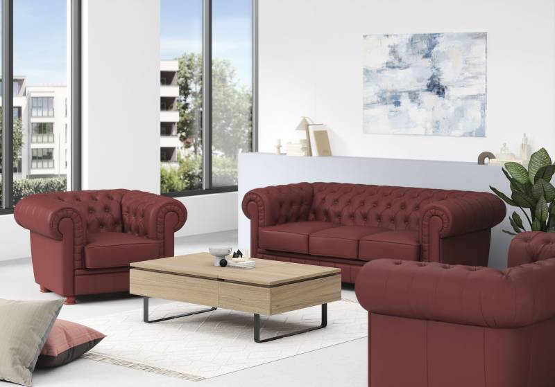 Max Winzer® Polstergarnitur »Kent klassisch moderne Chesterfield Garnitur, edel und bequem«, (Spar-Set, 3 tlg.), mit edler Knopfheftung von Max Winzer®