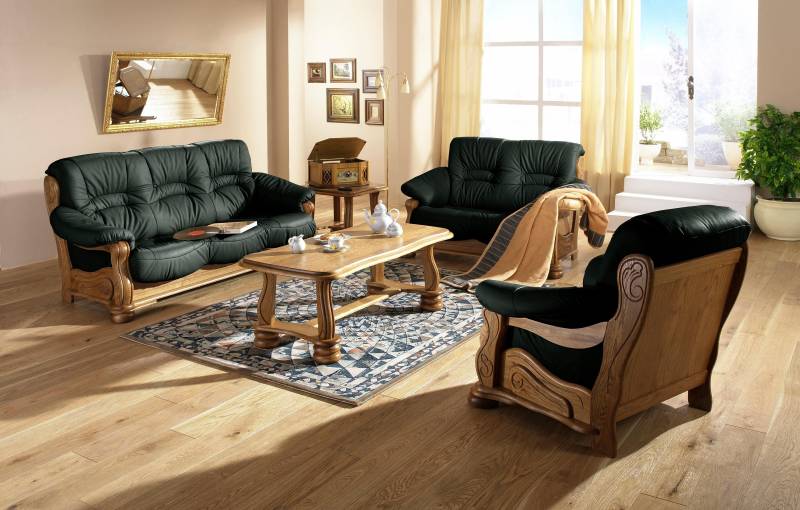 Max Winzer® Polstergarnitur »Texas Set besehend aus 2er- und 3er-Sofa, bequeme legere Polsterung«, mit dekorativem Eichenholzgestell, Retro Klassiker von Max Winzer®