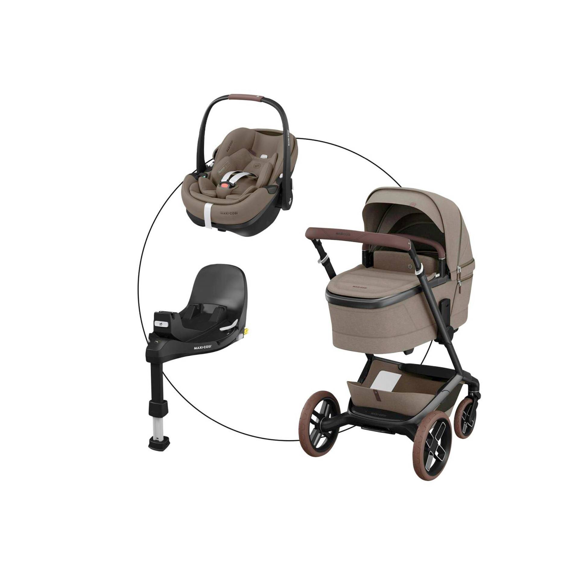 Kombikinderwagen Fame inkl. Babyschale Pebble 360 Pro 2 und Isofix-Basis FamilyFix 360 Pro von Maxi-Cosi