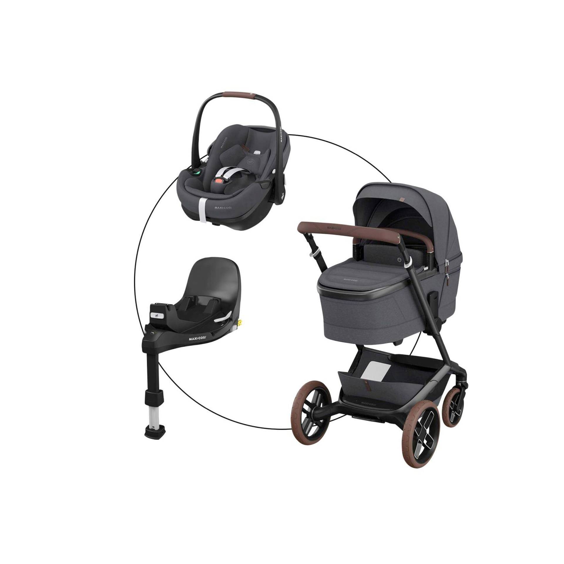 Kombikinderwagen Fame inkl. Babyschale Pebble 360 Pro 2 und Isofix-Basis FamilyFix 360 Pro von Maxi-Cosi