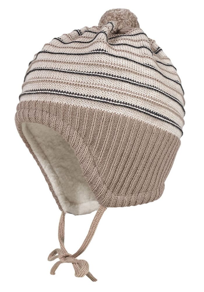 MAXIMO Strickmütze, im Streifenlook mit Pompon, Bindeband und Teddyfutter MAXIMO Strickmütze, im Streifenlook mit Pompon, Bindeband und Teddyfutter von Maximo