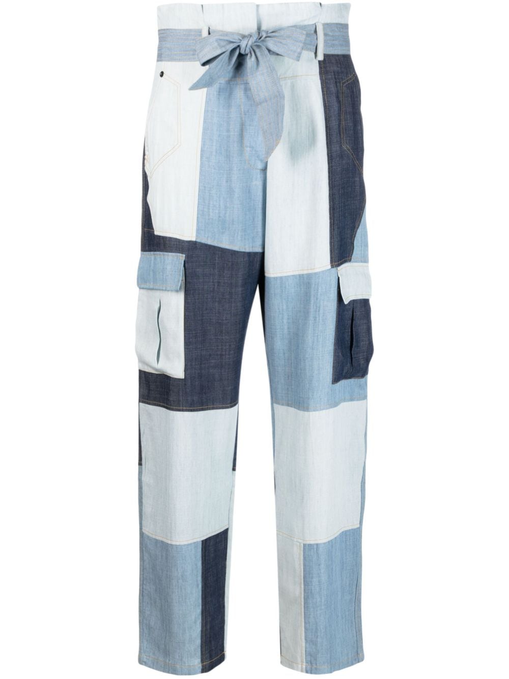 Mes Demoiselles denim patchwork paperbag-waist trousers - Blue von Mes Demoiselles