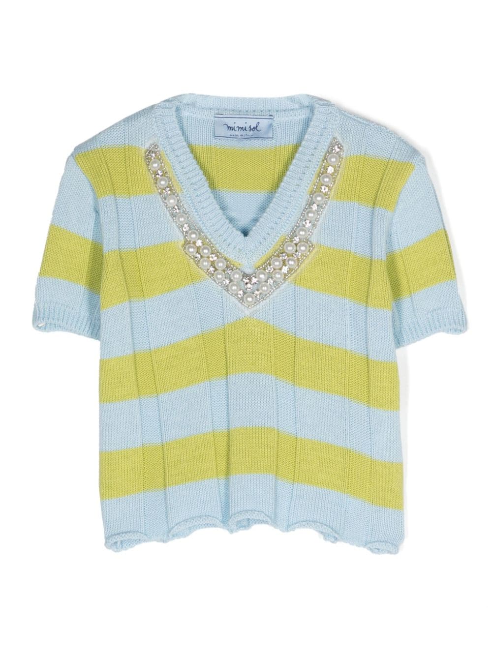 Mi Mi Sol embellished-neckline striped knitted top - Blue von Mi Mi Sol