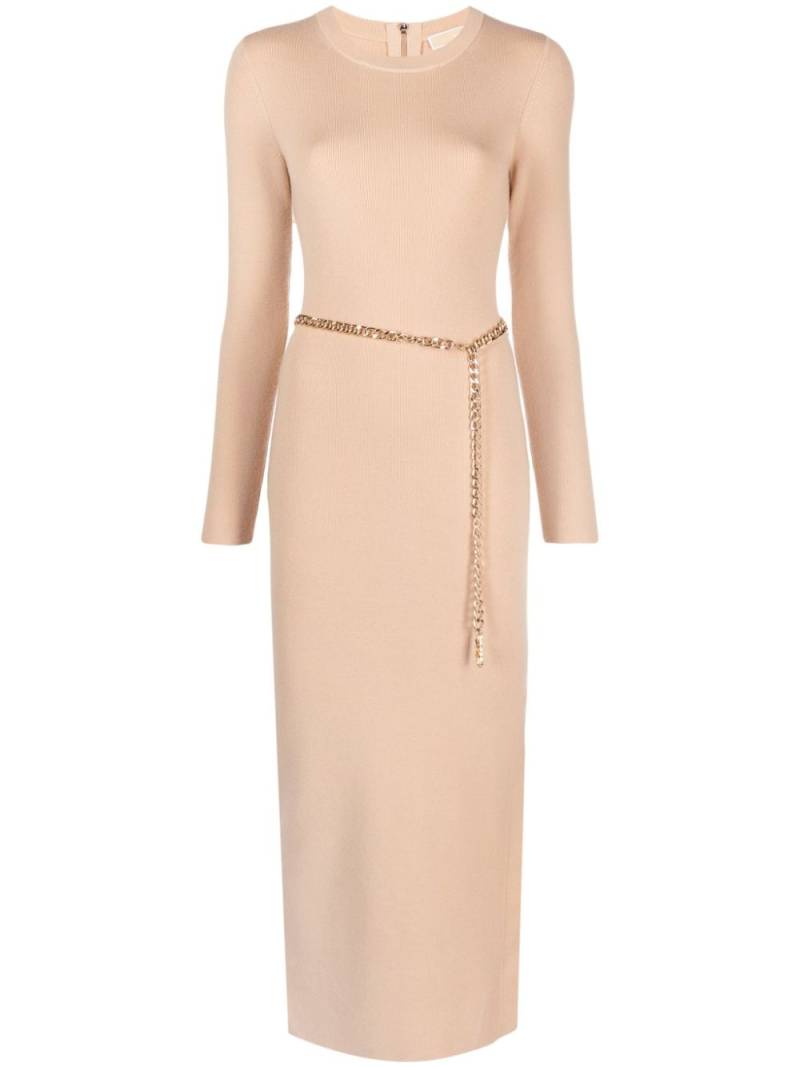 Michael Kors long-sleeve belted midi dress - Neutrals von Michael Kors