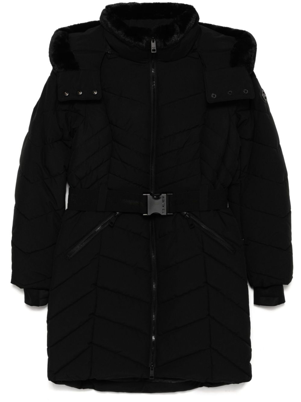 Michael Michael Kors Chevron 3/4 belted scuba coat - Black von Michael Michael Kors