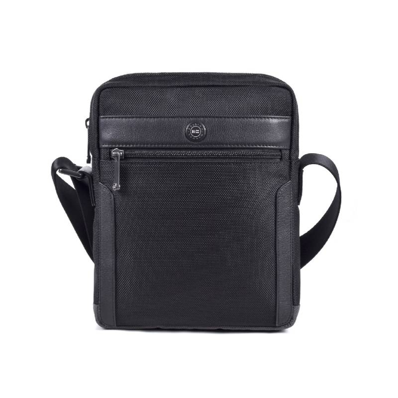 Crossbody Tasche aus Textil und Leder 25 cm in Schwarz von Miguel Bellido