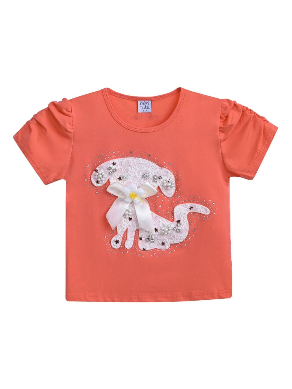 Mimi Tutu puppy-appliqué T-shirt - Orange von Mimi Tutu