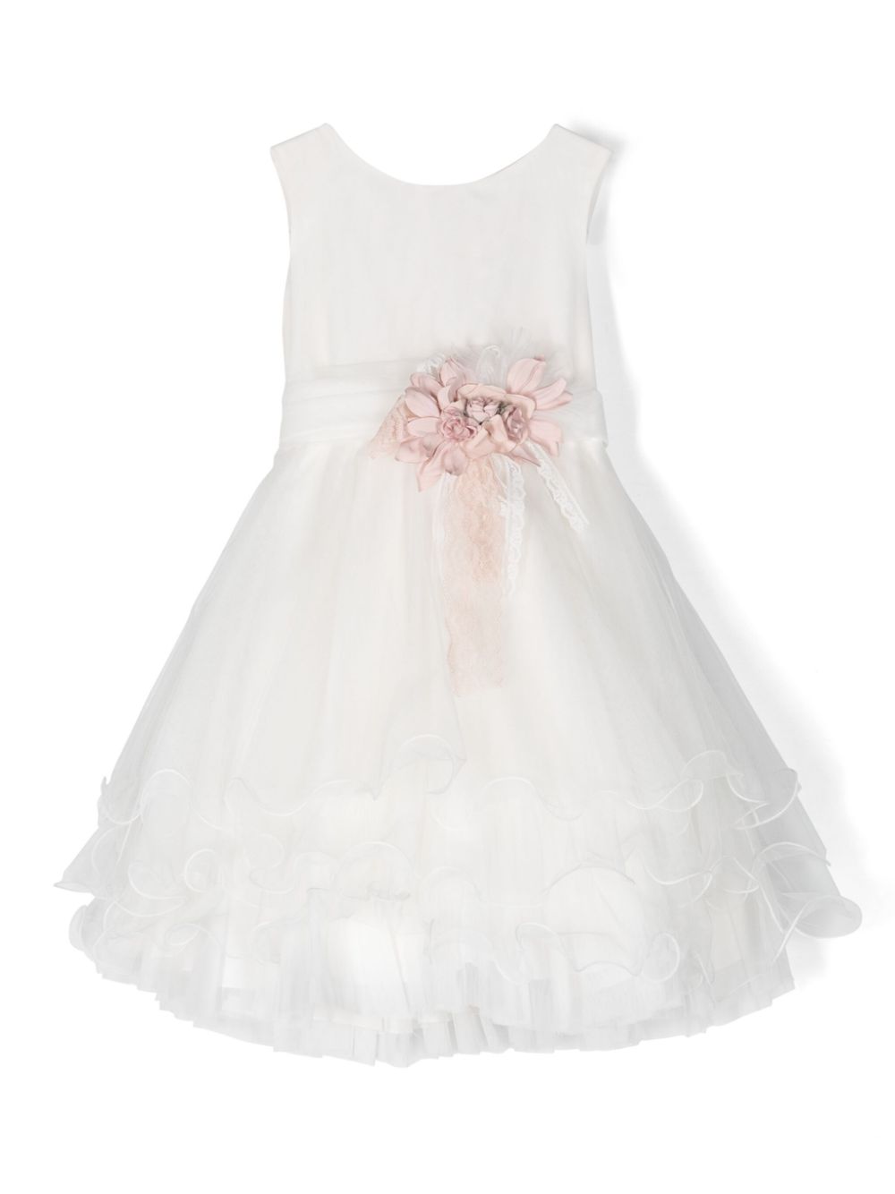 Mimilù floral appliqué ruffled tiered dress - White von Mimilù