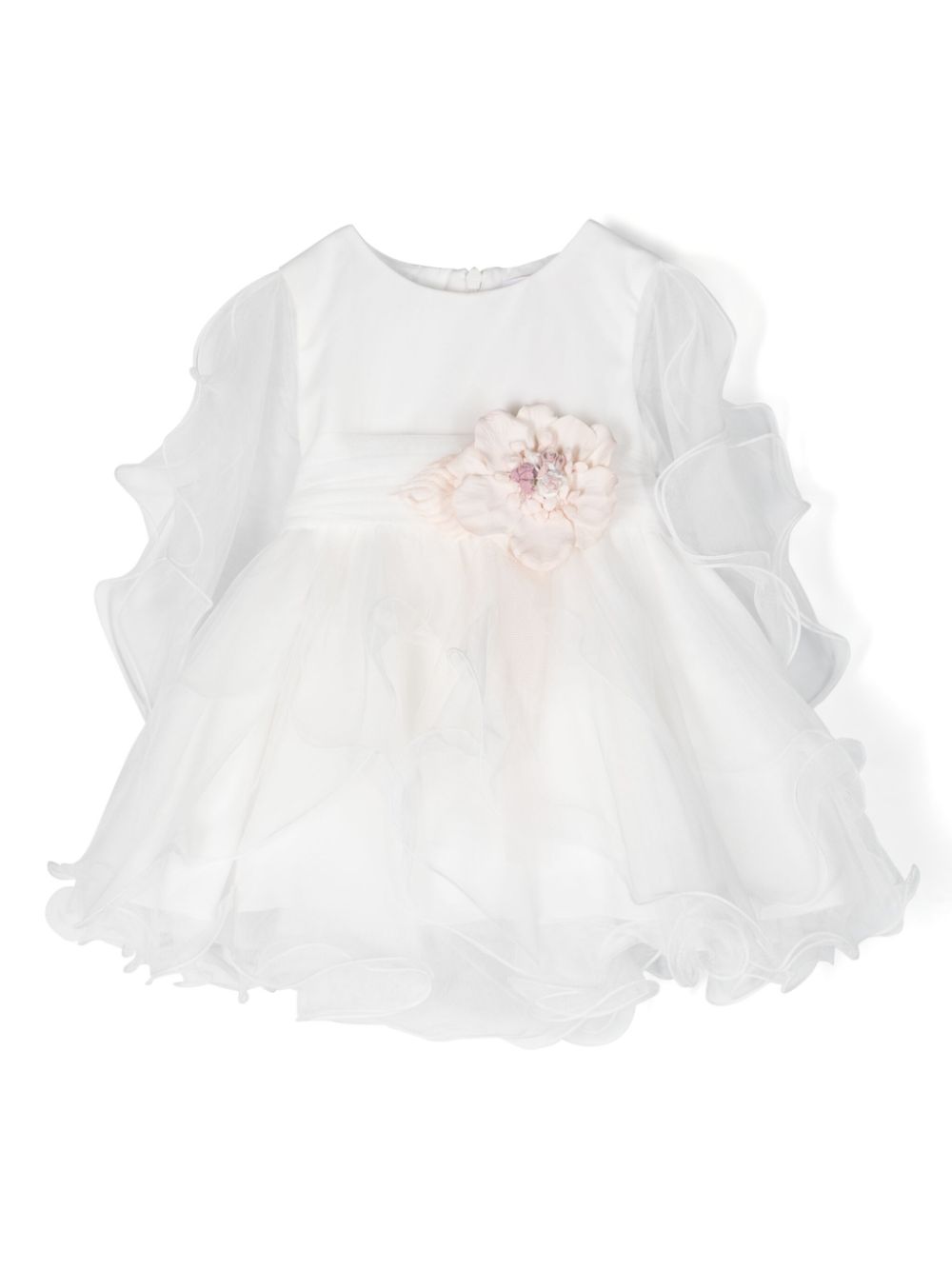 Mimilù floral-appliqué ruffled tiered dress - White von Mimilù