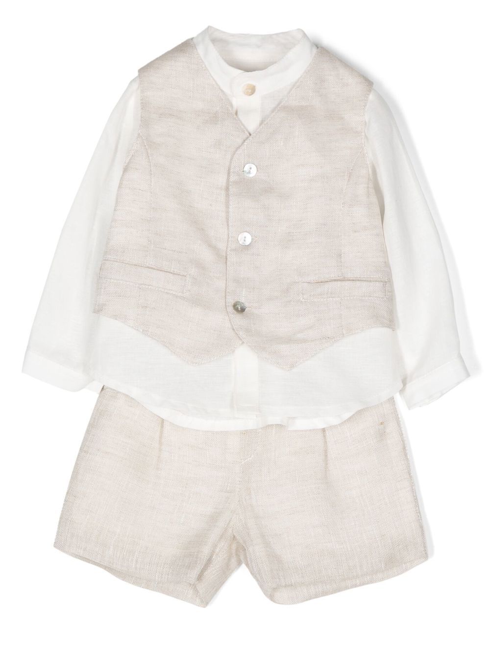 Mimilù shirt waistcoat linen trouser set - Neutrals von Mimilù