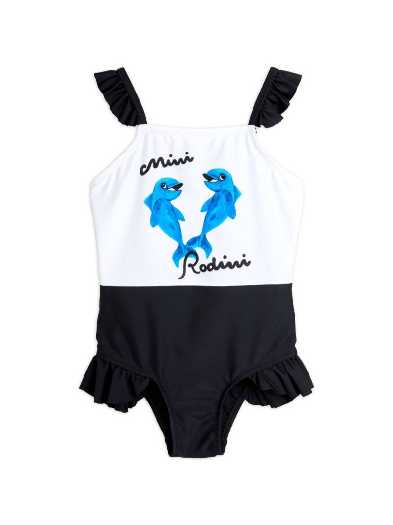 Mini Rodini Dolphin-print ruffled swimsuit - Black von Mini Rodini