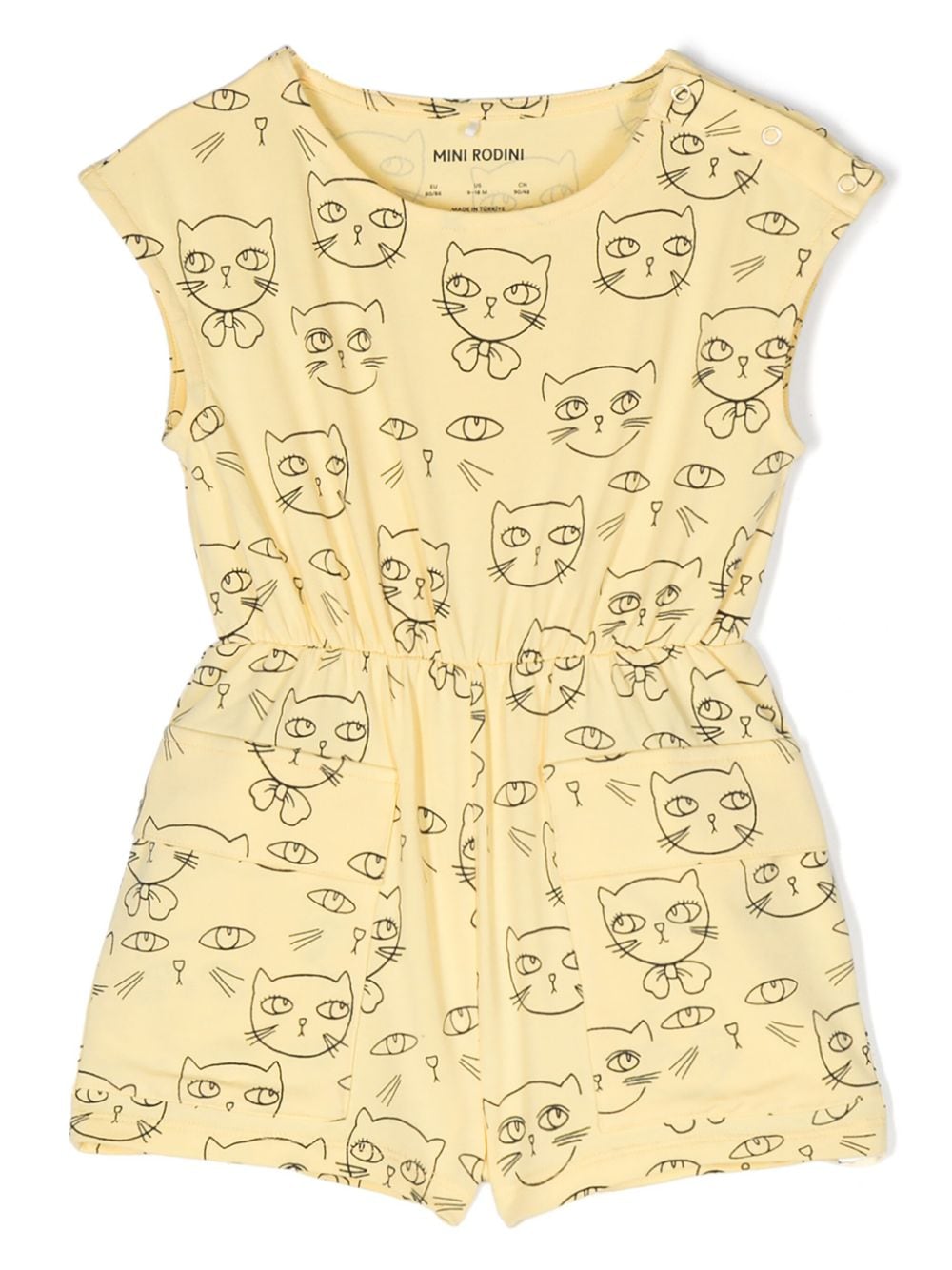 Mini Rodini cats-print cotton playsuit - Yellow von Mini Rodini