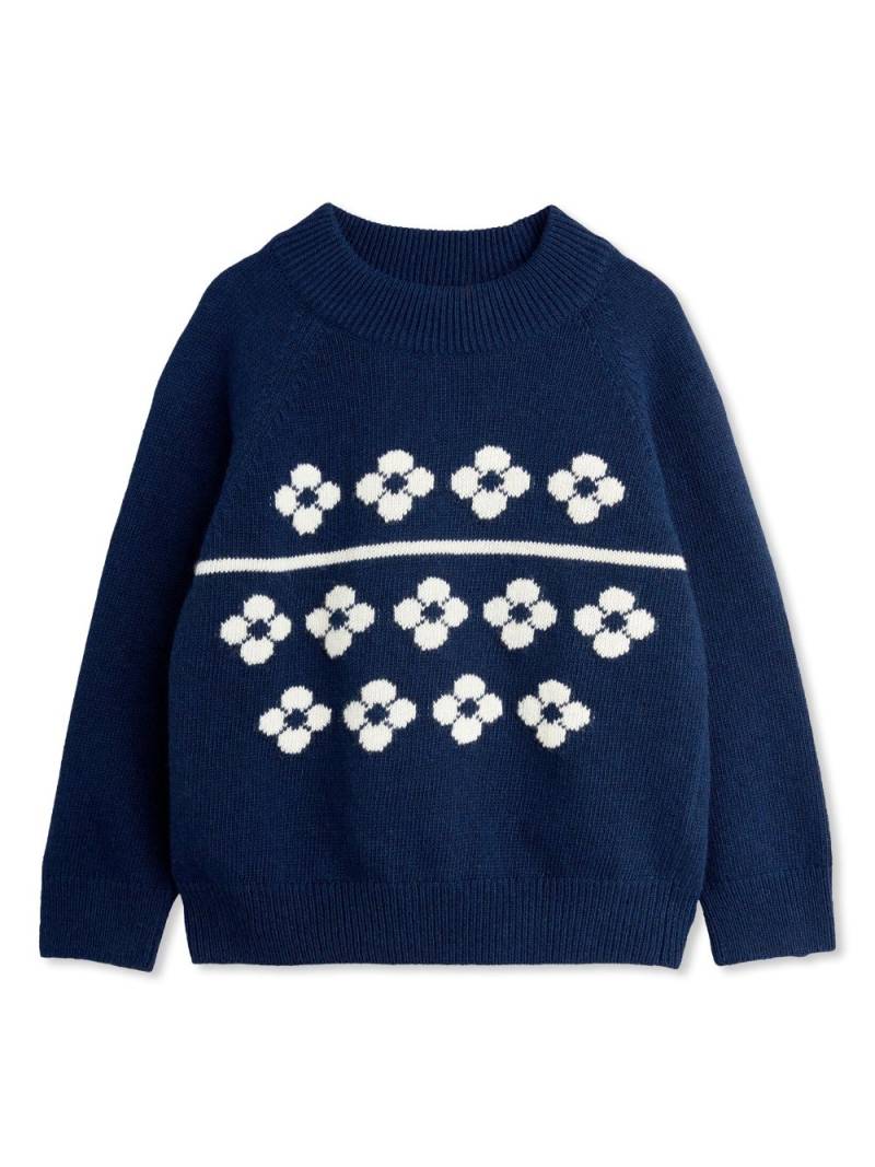 Mini Rodini floral knitted jumper - Blue von Mini Rodini