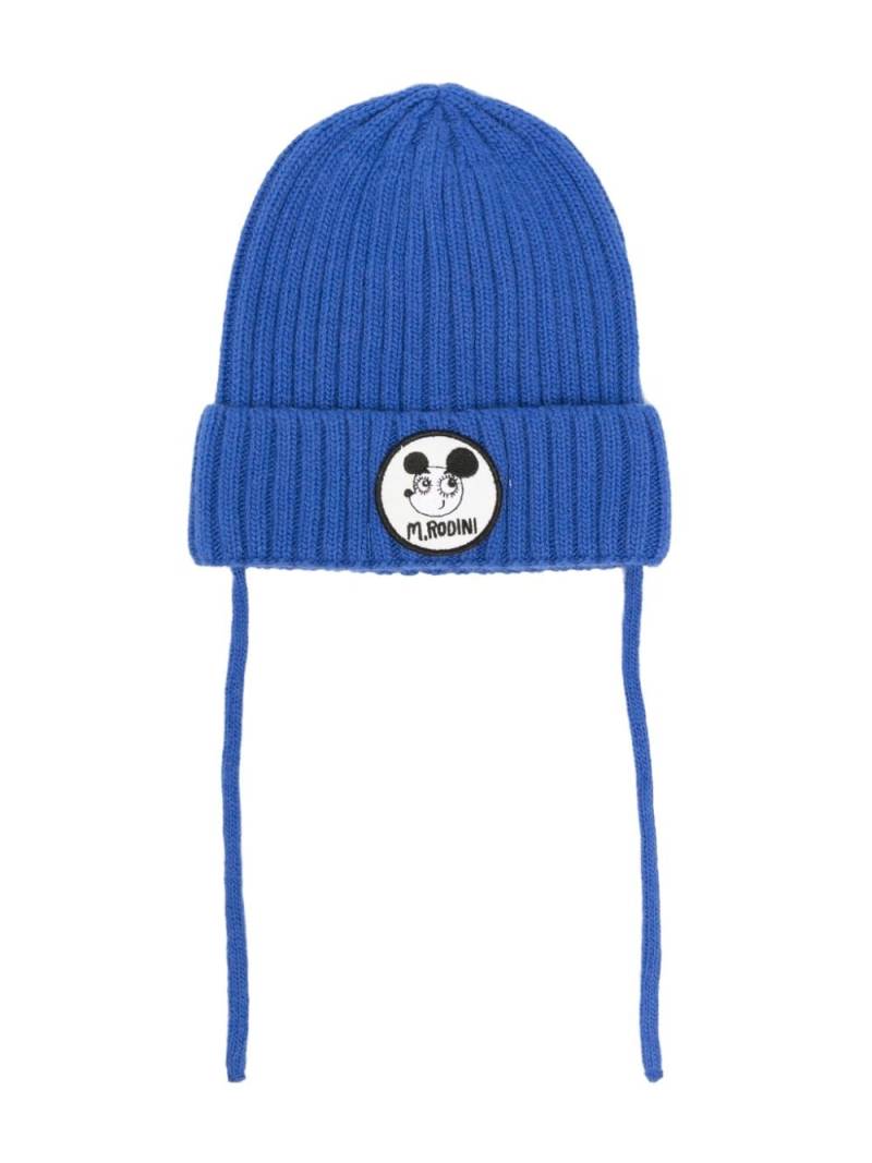 Mini Rodini logo-patch wide-ribbed beanie - Blue von Mini Rodini