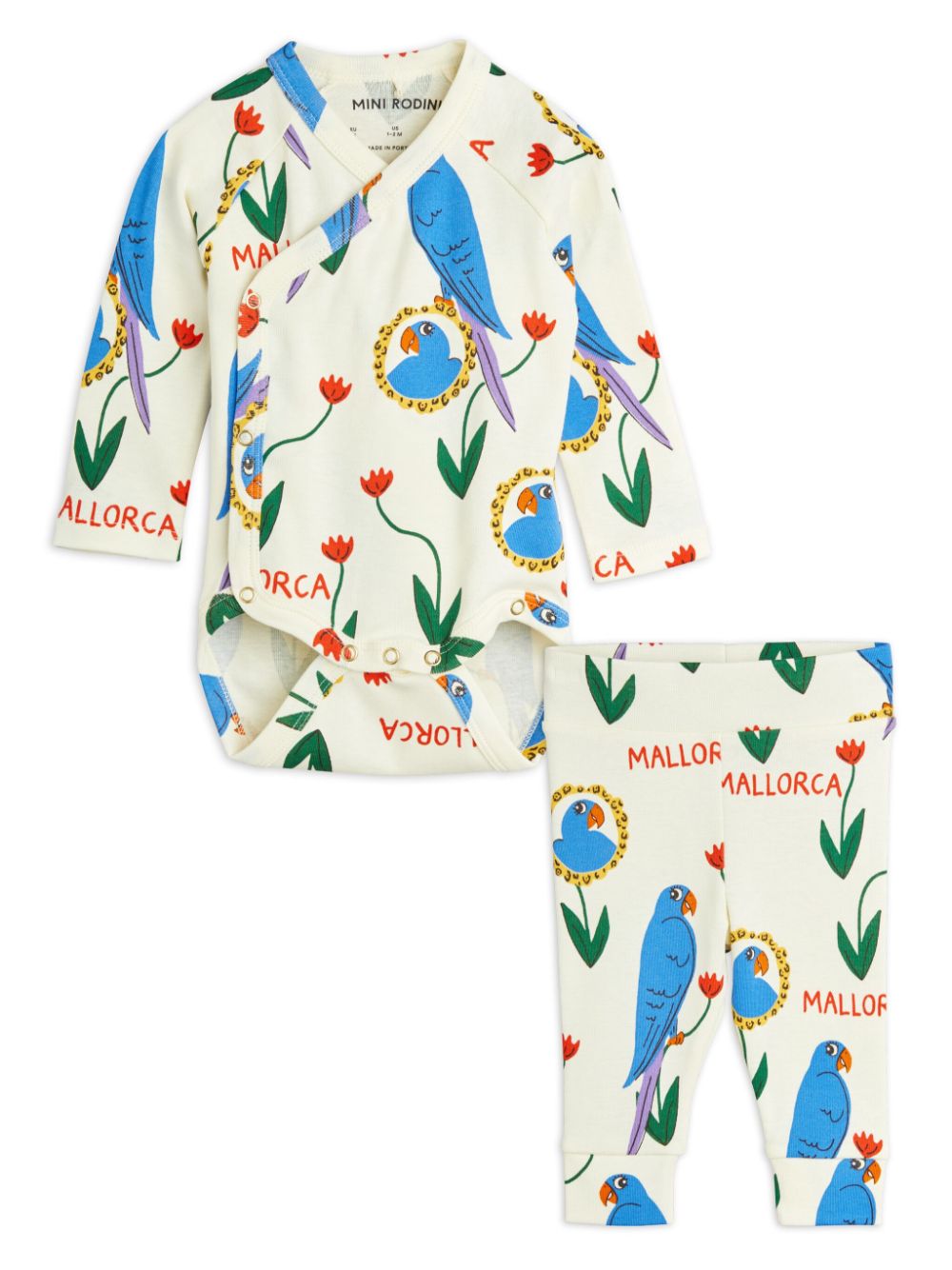 Mini Rodini parrot-print cotton trouser set - White von Mini Rodini