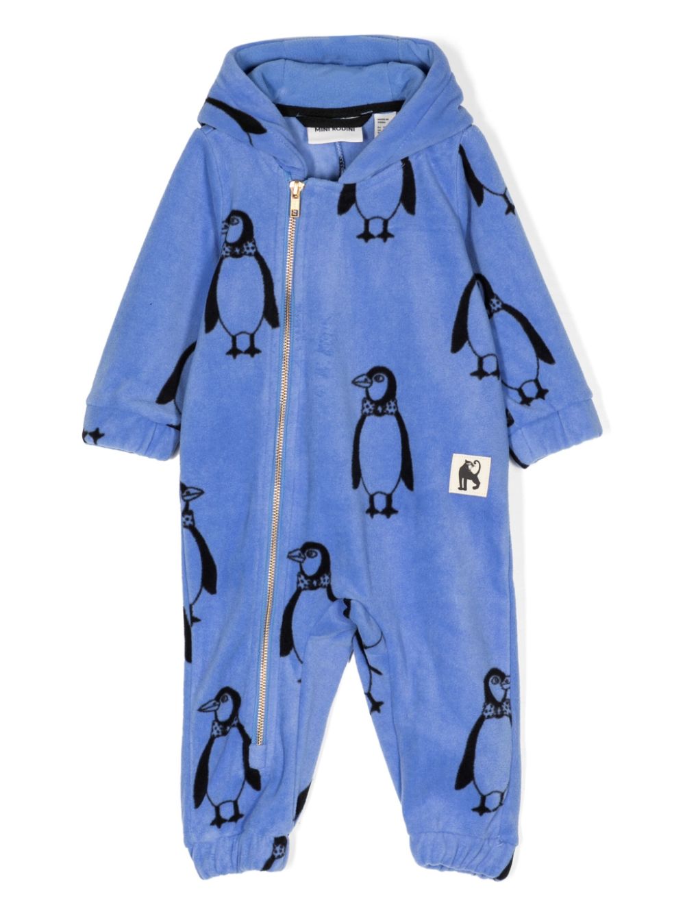 Mini Rodini penguin-print hooded romper - Blue von Mini Rodini