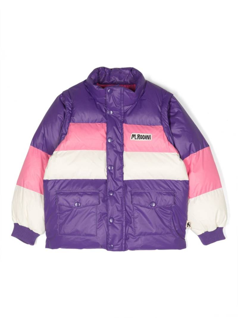 Mini Rodini striped logo patch puffer jacket - Purple von Mini Rodini