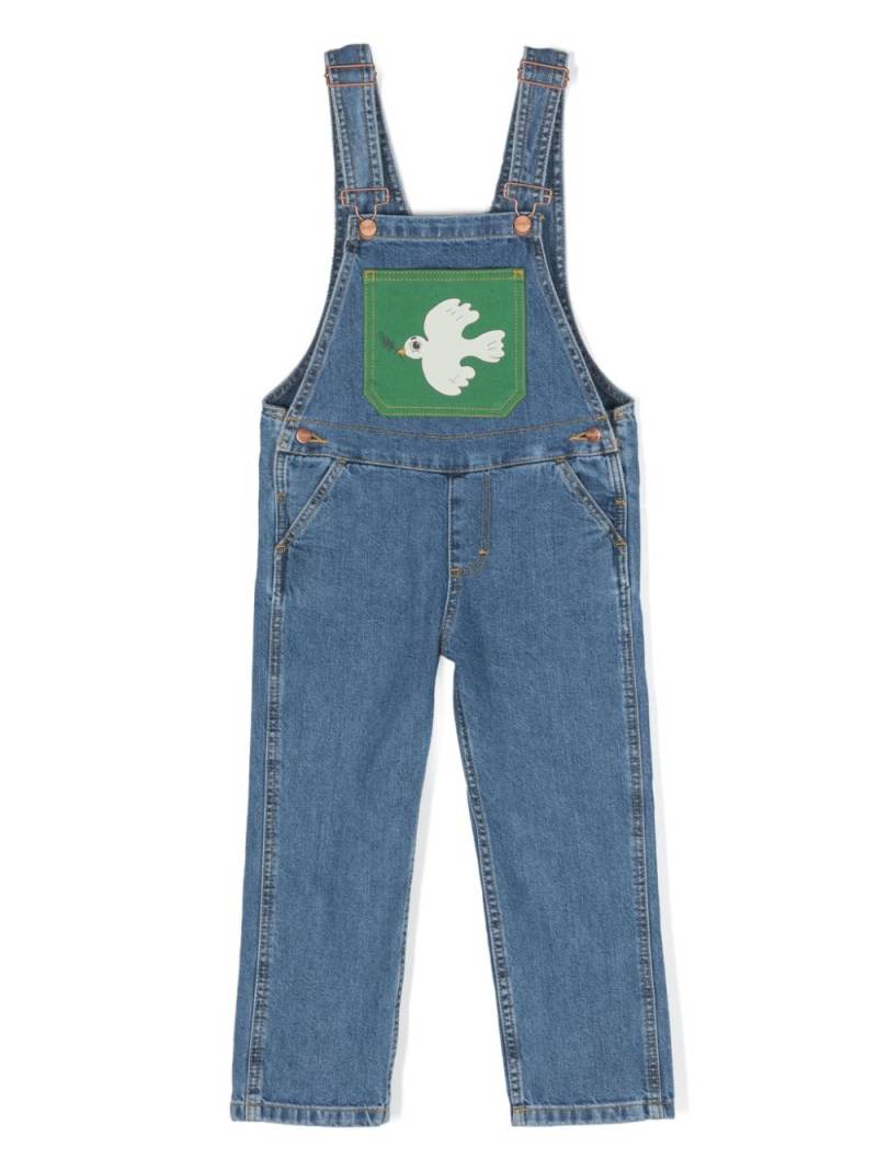 Mini Rodini x Wrangler Peace Dove denim dungaree - Blue von Mini Rodini