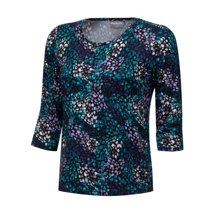 Damen 3/4 Shirt bedruckt mit Viscose-Anteil, blau, XL von Miss Beverly