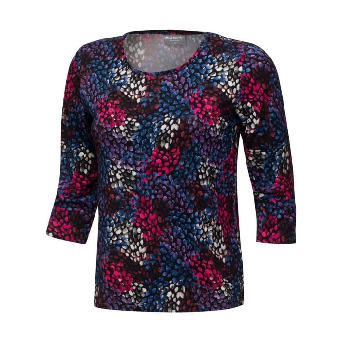 Damen 3/4 Shirt bedruckt mit Viscose-Anteil, violett, XL von Miss Beverly