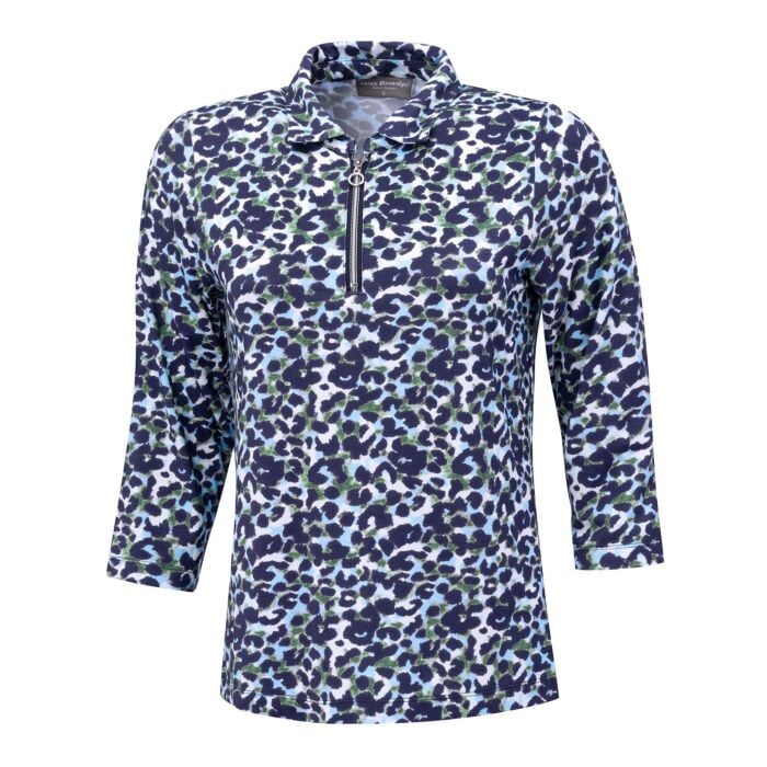 Damen Poloshirt mit Allover-Print, blau-grün von Miss Beverly