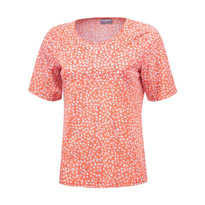 T-Shirt mit Allover-Print und Rundhalsausschnitt, mandarine, XL von Miss Beverly