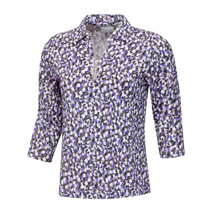 Poloshirt bedruckt mit Reissverschluss Damen, violett, XXL von Miss Beverly