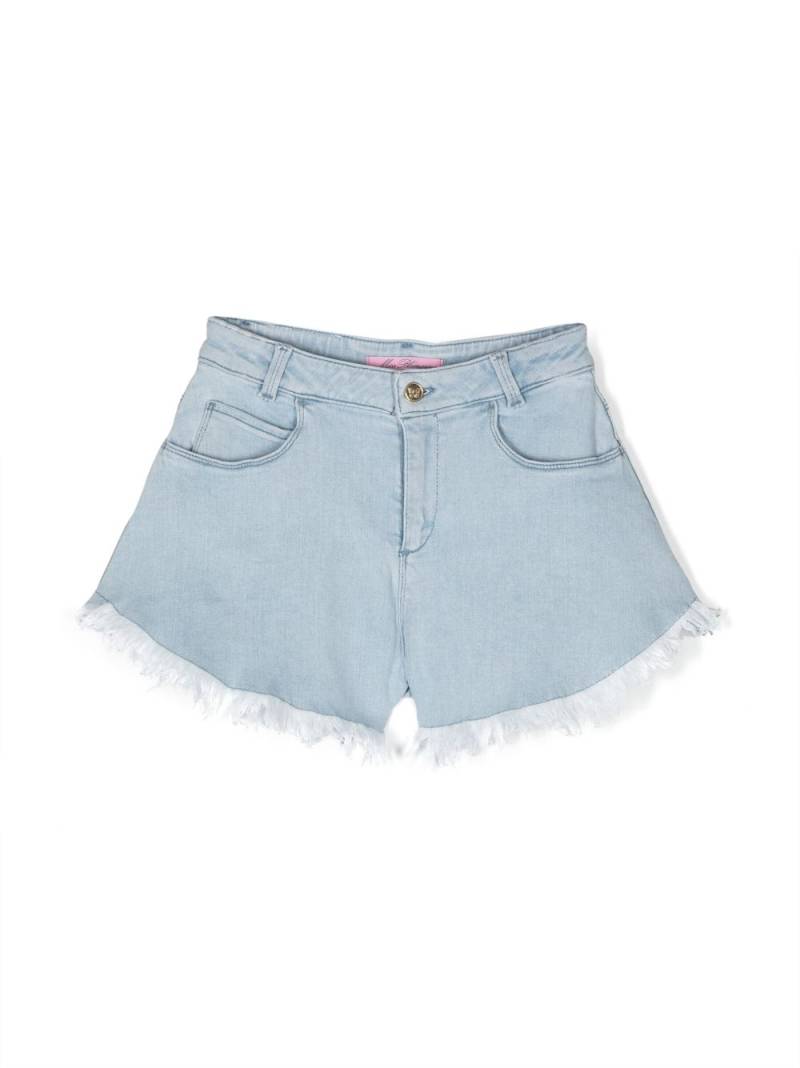 Miss Blumarine butterfly-detailing bleached denim shorts - Blue von Miss Blumarine