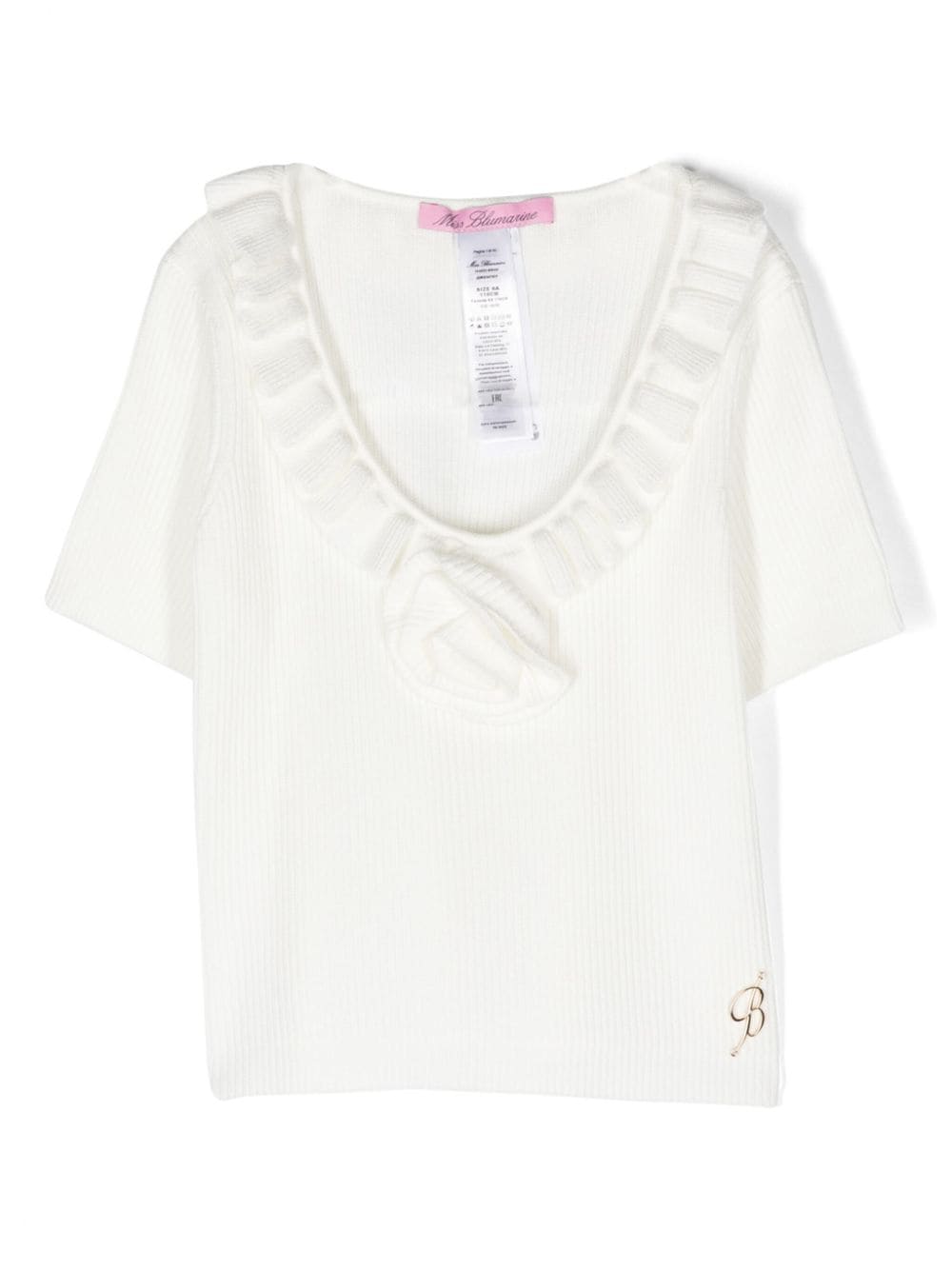 Miss Blumarine floral-appliqué ribbed blouse - White von Miss Blumarine