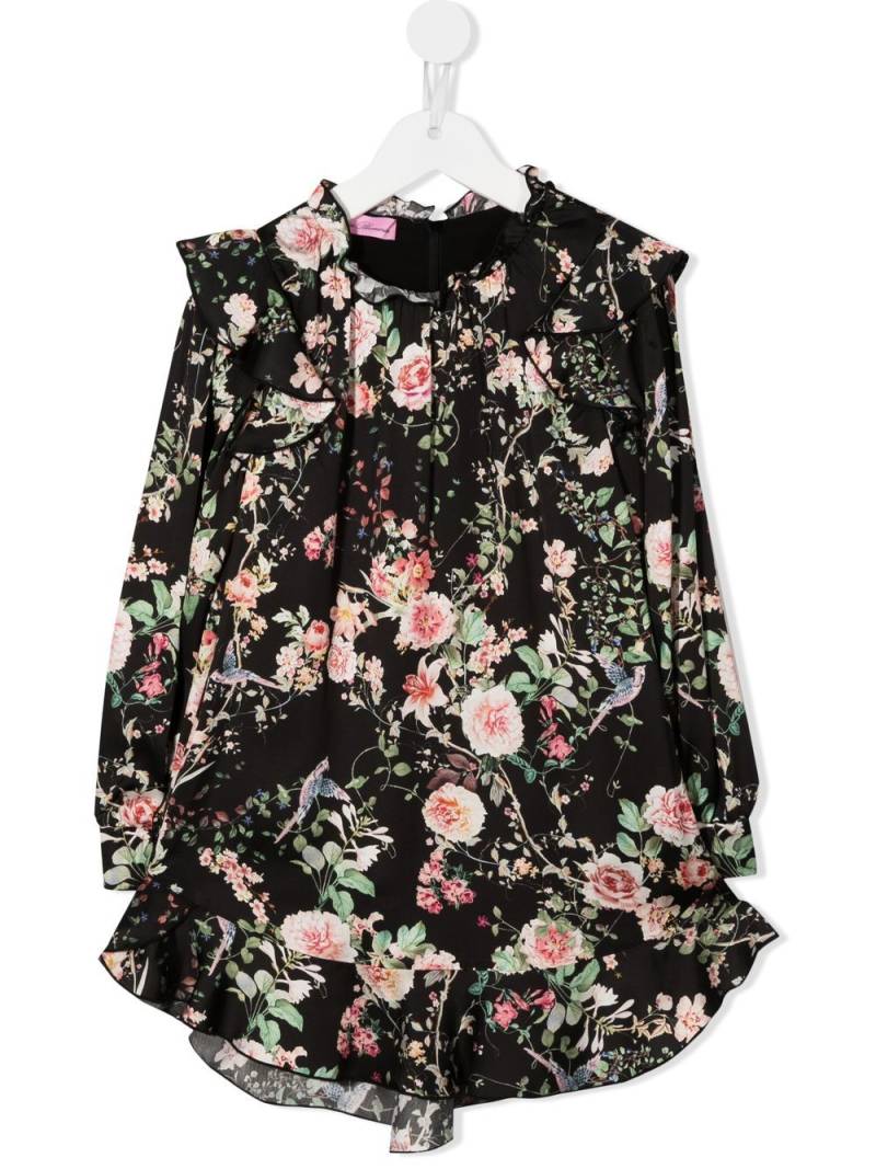 Miss Blumarine floral-print ruffle-trim dress - Black von Miss Blumarine