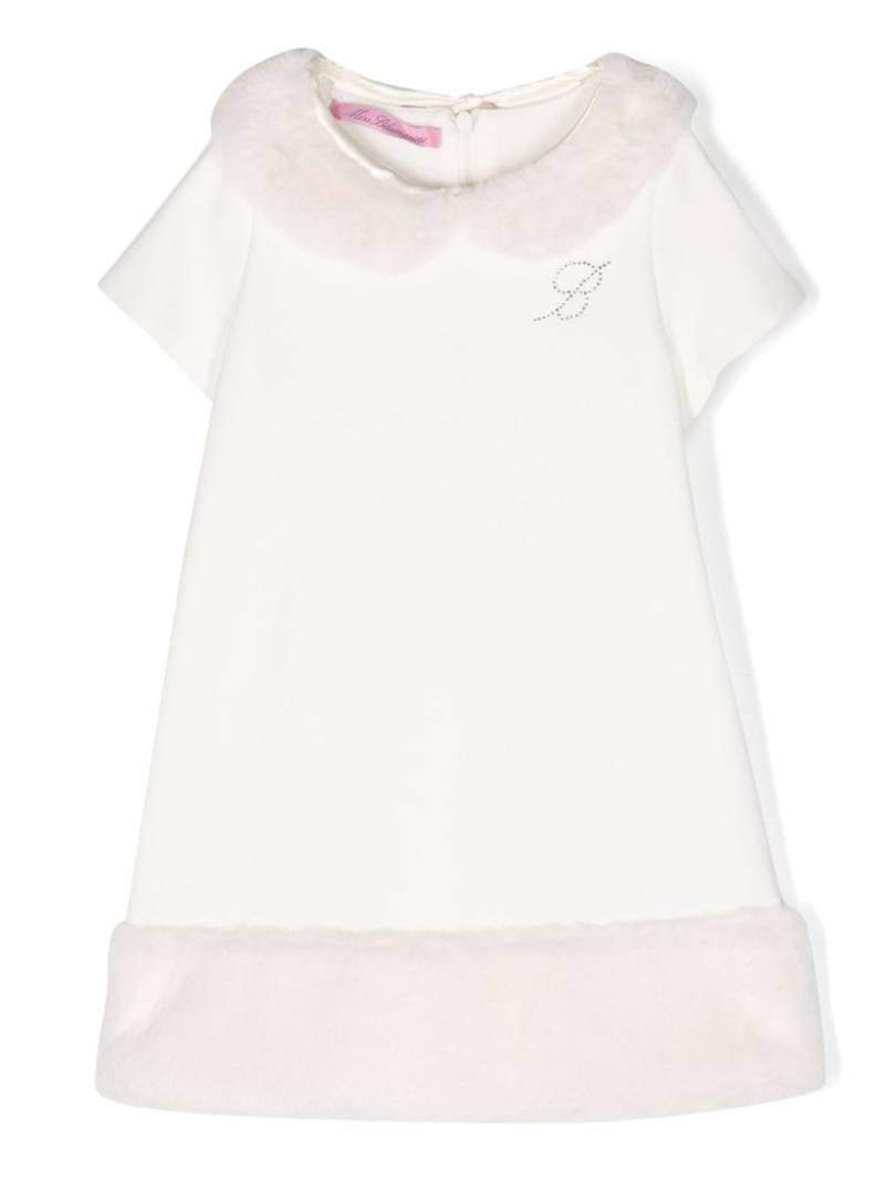 Miss Blumarine logo-appliqué bib-collar dress - White von Miss Blumarine