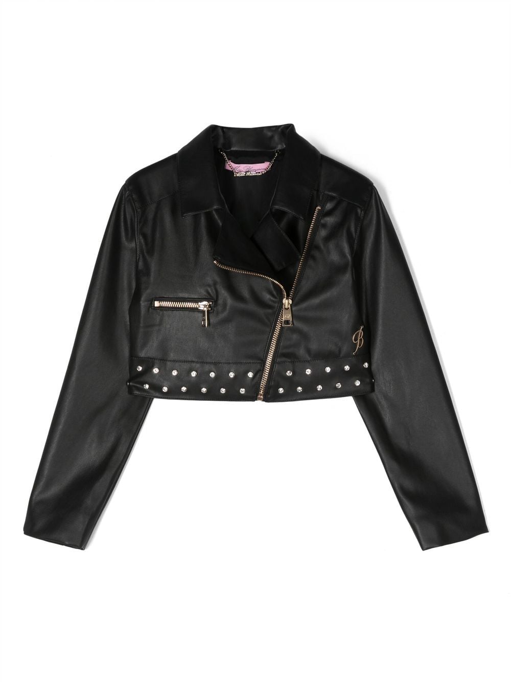 Miss Blumarine logo-embroidered biker jacket - Black von Miss Blumarine