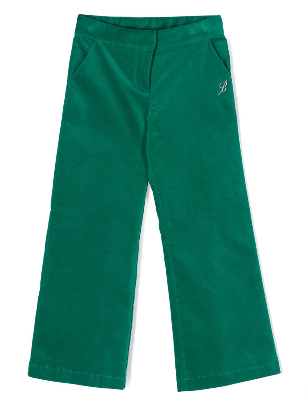 Miss Blumarine logo-plaque velvet trousers - Green von Miss Blumarine