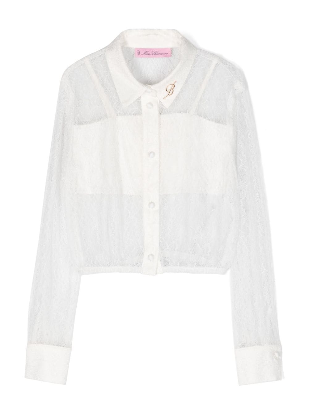 Miss Blumarine logo-plaque floral-lace blouse - White von Miss Blumarine