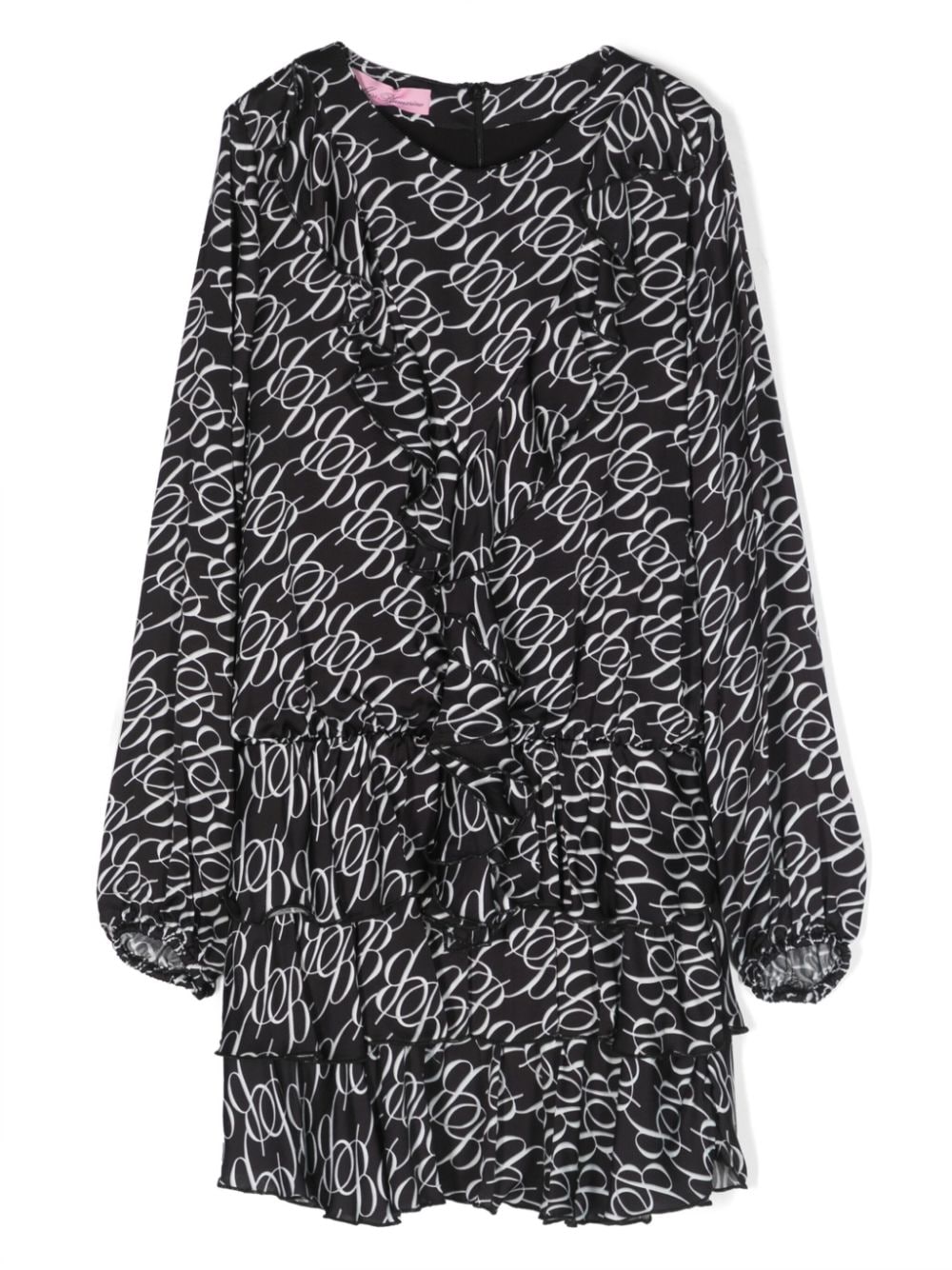 Miss Blumarine logo-print ruffled-detail midi dress - Black von Miss Blumarine