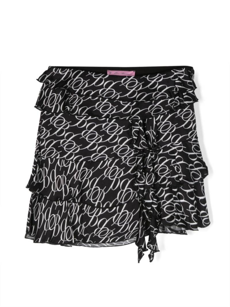 Miss Blumarine monogram-print tiered miniskirt - Black von Miss Blumarine