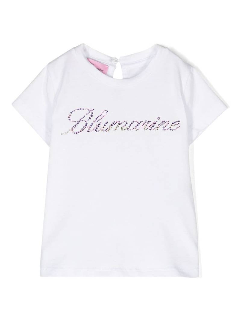 Miss Blumarine rhinestone-logo cotton T-shirt - White von Miss Blumarine