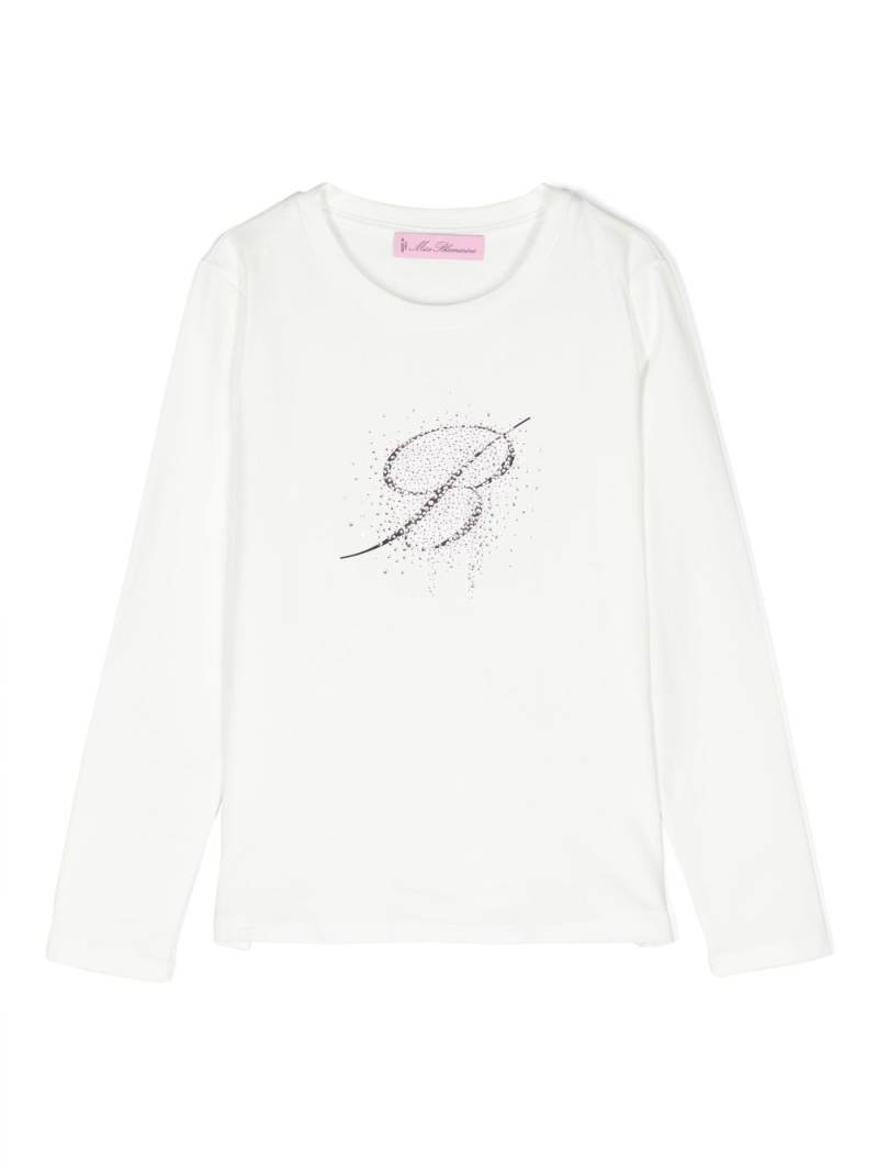 Miss Blumarine rhinestone-logo cotton T-shirt - White von Miss Blumarine