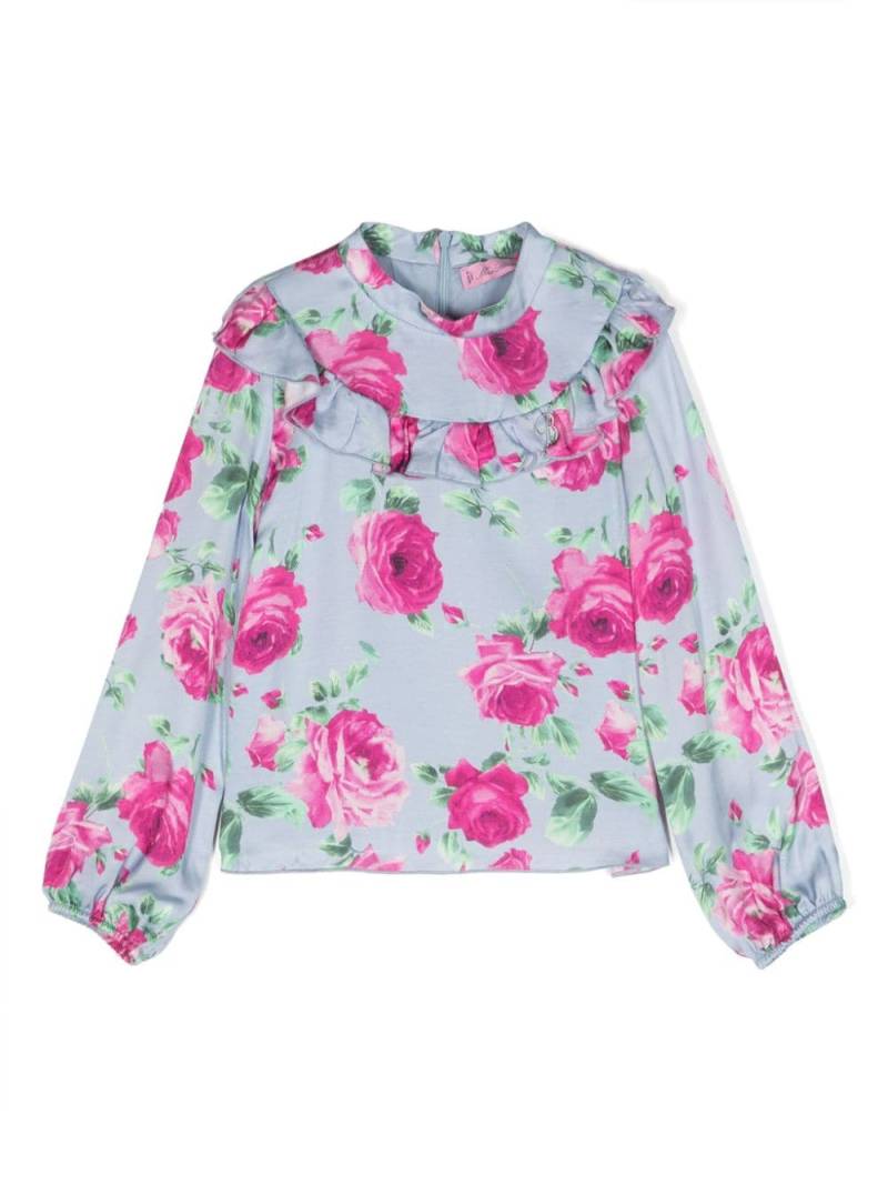 Miss Blumarine ruffled floral-print blouse - Blue von Miss Blumarine