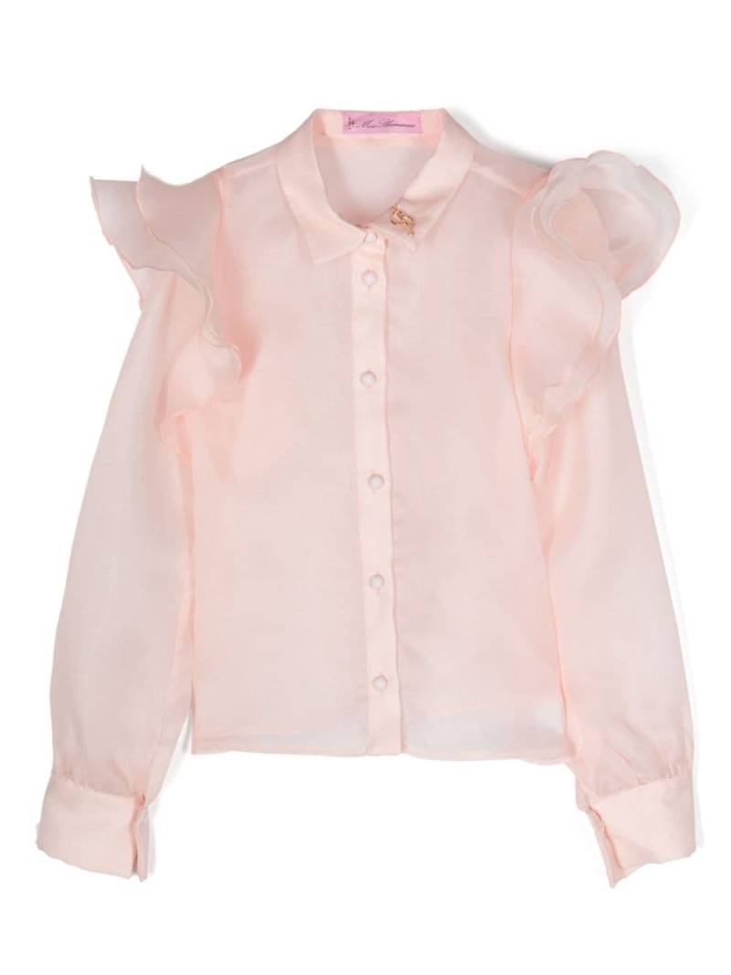 Miss Blumarine sheer ruffled shirt - Neutrals von Miss Blumarine