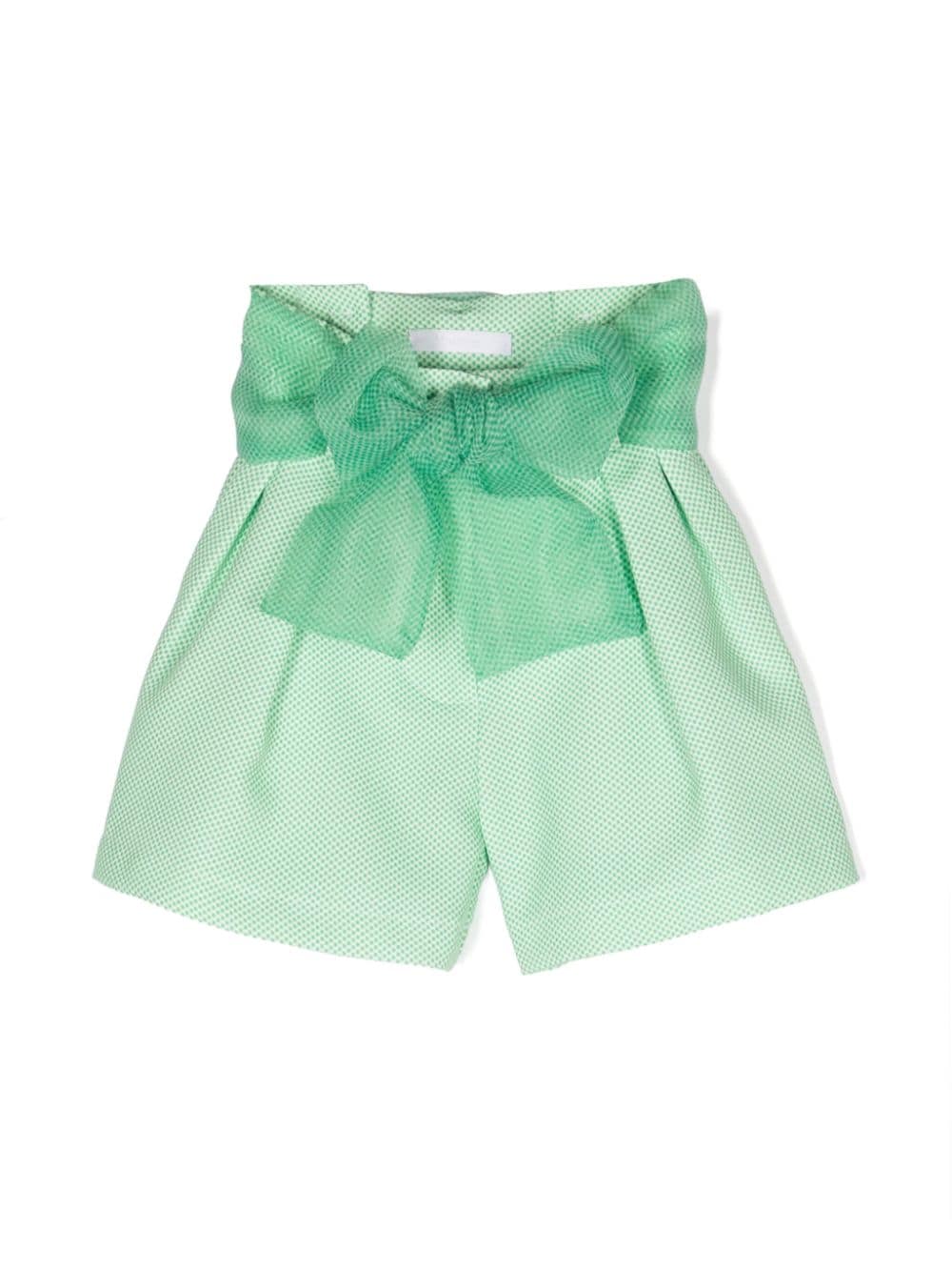 Miss Grant Kids mini-check belted shorts - Green von Miss Grant Kids