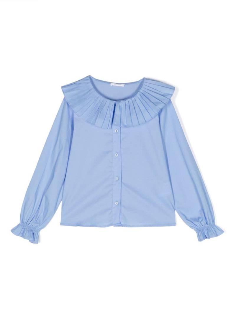 Miss Grant Kids pleated-collar long-sleeve cotton shirt - Blue von Miss Grant Kids