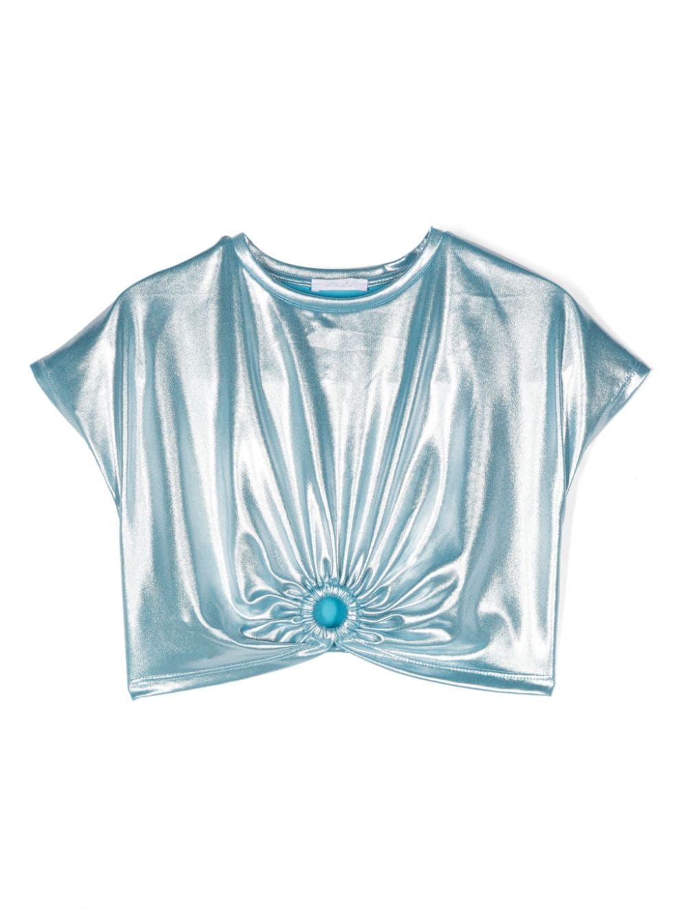 Miss Grant Kids ring-embellished lamé cropped T-shirt - Blue von Miss Grant Kids