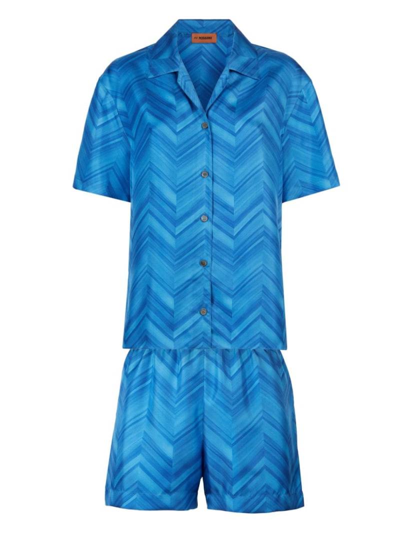 Missoni Home zigzag-pattern silk pajama set - Blue von Missoni Home