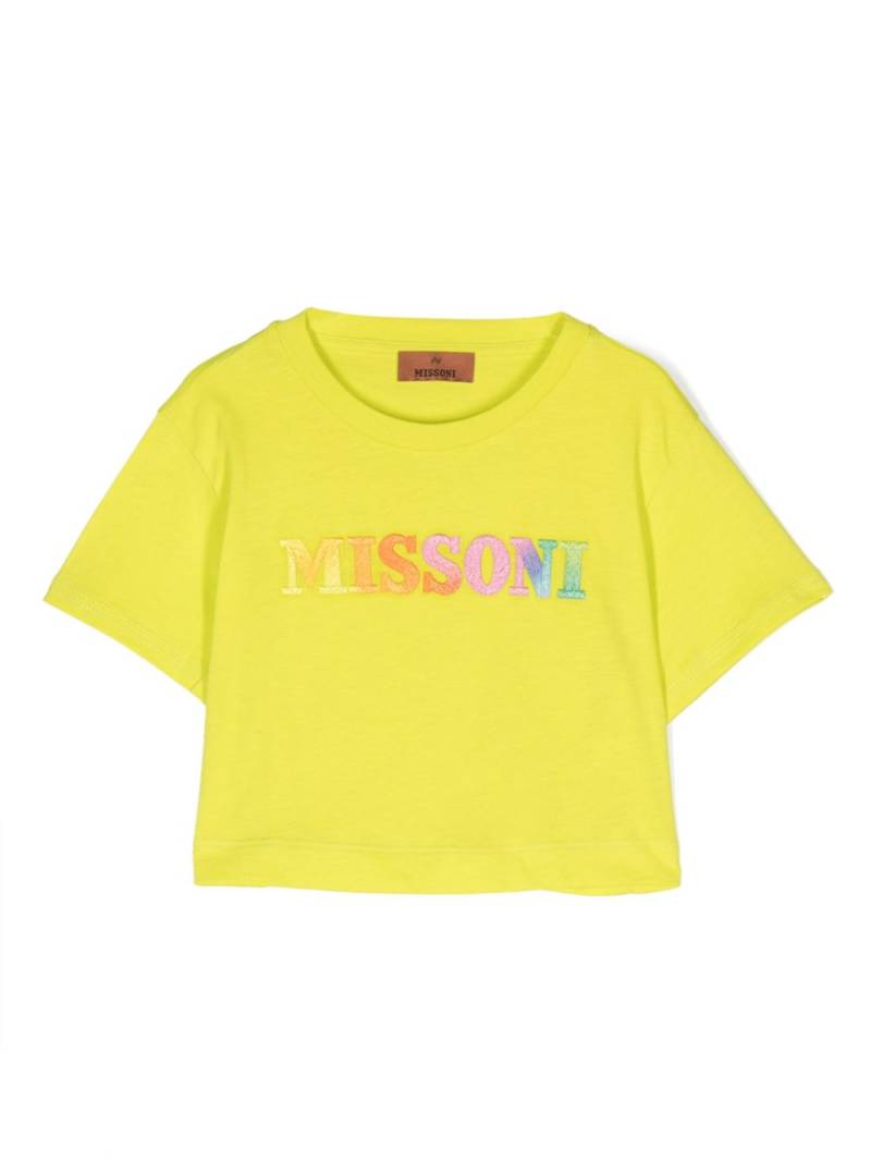 Missoni Kids embroidered-logo cropped T-shirt - Yellow von Missoni Kids