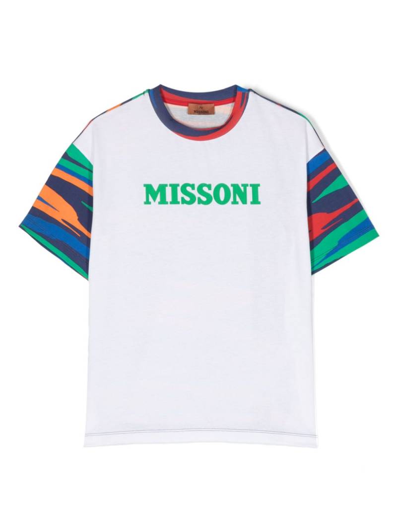 Missoni Kids rubberised-logo zigzag-pattern T-shirt - Blue von Missoni Kids